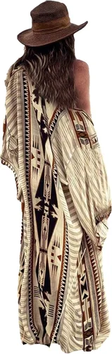 Vista 5 de RanRui Kimono de playa de gran tamaño con estampado Geometría de mujer Kimonos de rayón con cinturón para verano 81697 Azul