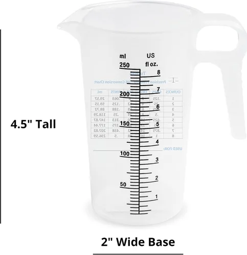 Vista 9 de Jarra de medición de 1 taza de 8 onzas con práctica tabla de conversión – Grado alimenticio – Ideal para cocinar, aficiones en el hogar, acuarios