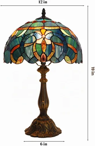 Vista 2 de Tiffany Table Lamp Stained Glass Bedside Reading Light W12H19 inch