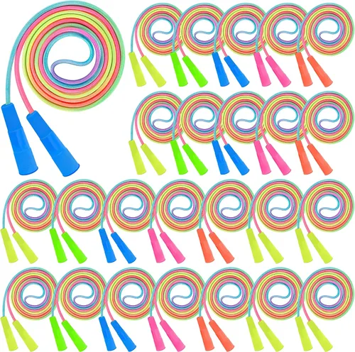 Vista 9 de ZATAYE Paquete de 6 cuerdas de saltar para niños, coloridas cuerdas de saltar de nailon degradado para niños, longitud ajustable de 7.55 pies, asas
