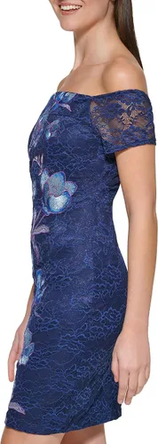 Vista 2 de GUESS Minivestido de malla adornado con estampado y hombros descubiertos para mujer