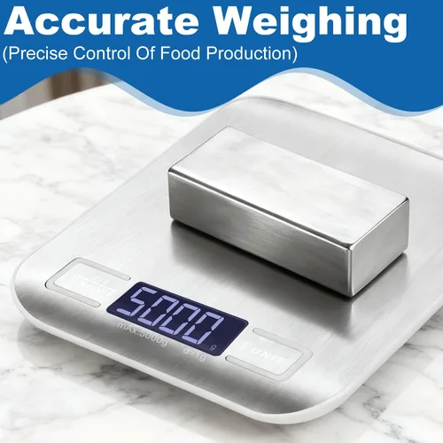 Vista 4 de Báscula digital de cocina para cocina, 0.04 oz de precisión, 11 libras Tare Function, Backlit LCD, Incloud Batteries 304 Stainless Steel 5