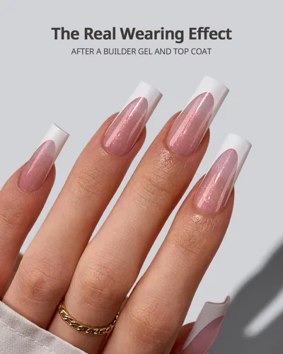 Vista 2 de BTArtboxnails XCOATTIPS - Punta francesa blanca a presión, cuadrado L, purpurina rosa Lamp-Curable 4-Week Wear, Salon Quality Value at Home