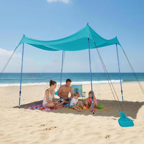 Vista 16 de CROWN SHADES Tienda de campaña de playa de 7 x 7, toldo de playa fácil de desplegar, UPF50+, 2 postes ajustables, turquesa