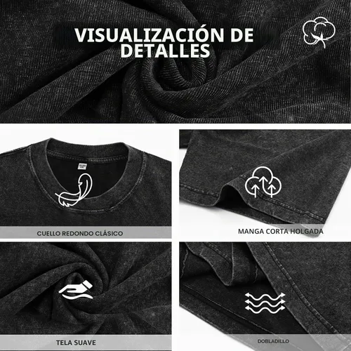 Vista 4 de Camisetas de algodón para hombre, de gran tamaño, unisex, de manga corta, casual, holgada, de lavado, unicolor, básicas A-Negro