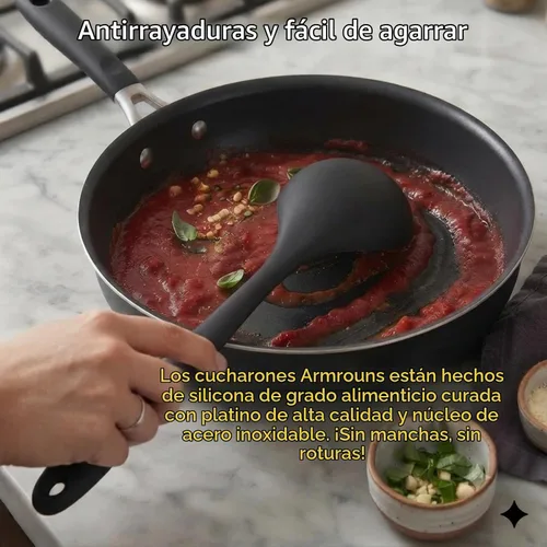 Vista 4 de Juego de 2 cucharones de silicona de 12 pulgadas, cucharas de sopa de mango largo sin costuras y antiadherentes, resistentes al calor, cucharones