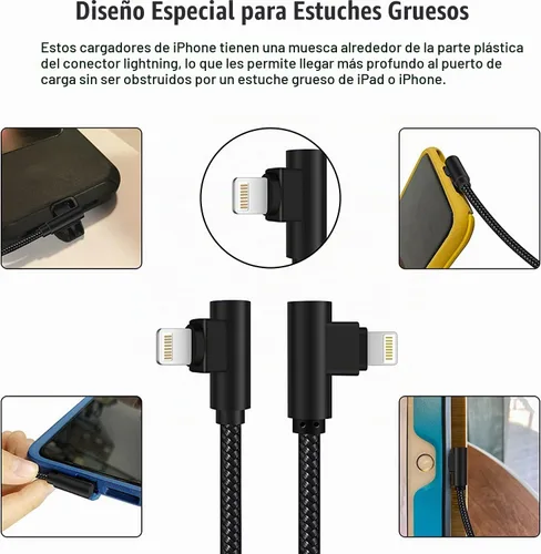 Vista 8 de Cargador para iPhone de 1 pie con certificado MFi corto de 90 grados