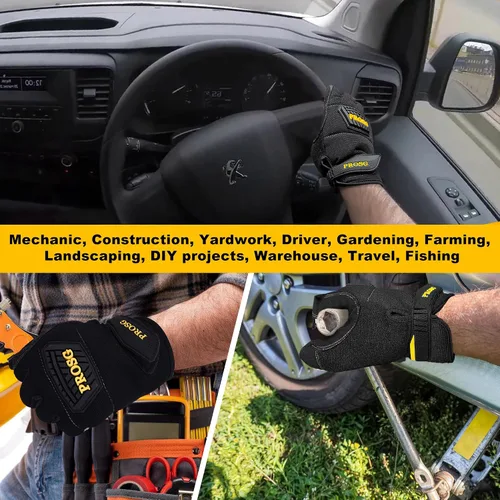 Vista 6 de Mens Work Gloves,Synthetic Leather Utility Mechanic Working Gloves,Strong Flexibility, Awesome Grip, Breathable, Black