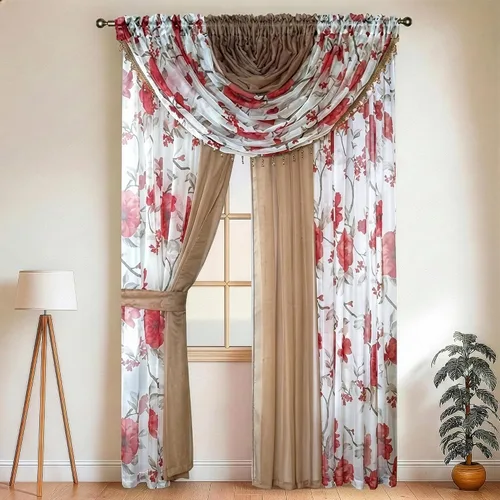 Vista 2 de YHSF Cortinas Transparentes Colección Laura – Juego de 4 paneles, 84 pulgadas de largo – Cortinas elegantes para dormitorio y más – Cenefas