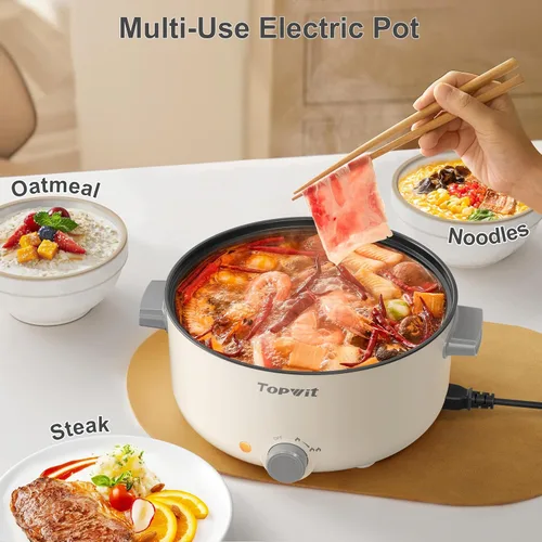 Vista 4 de TOPWIT Olla Eléctrica, Olla Caliente Eléctrica de 3L, Cocedor de Fideos Rápidos, Sartén Antiadherente, Olla Eléctrica Multifuncional para Bistec