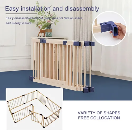 Vista 6 de Jolan Corralito de madera para bebés, valla de bebé con puerta, parque infantil plegable de seguridad, valla para gatear para interiores