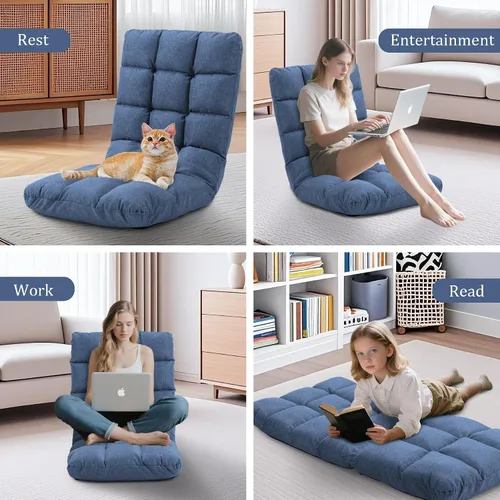 Vista 8 de Folding Floor Gaming Chair with Back Support, 14-Position Adjustable Recliner - Padded Cushion with Breathable Linen & Cotton Blend for Adults &