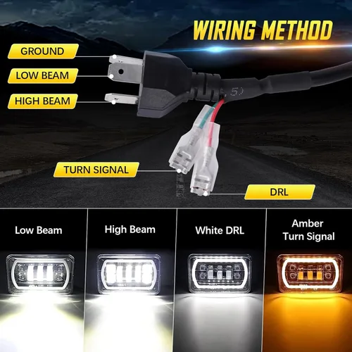 Vista 3 de Faros delanteros LED de 4x6 pulgadas homologados por DOT H4651 H4652 H4656 Reemplazo Compatible con Peterbilt 379, Kenworth, Freightinger, Probe