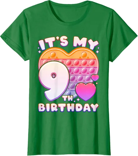 Vista 37 de Pop-it Birthday Girl 9 años de edad, Push it Pop Fidget Bubble Camiseta, Negro