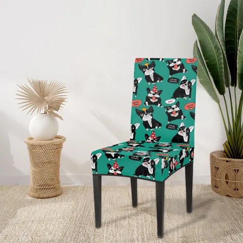 Vista 5 de Juego de 2 fundas protectoras para sillas de comedor de bulldog francés, extraíbles y lavables, fundas protectoras para sillas de comedor con diseño