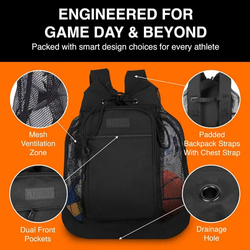 Vista 2 de Fitdom Mochila de equipaje de malla resistente pequeña para equipos con correa de hombro ajustable para entrenador. 2 compartimentos de diferentes