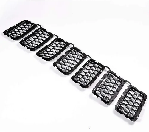 Vista 7 de 7 piezas de rejilla frontal de nido de abeja negro para parrilla de coche compatible con Jeep Grand Cherokee 2017 2018 2019 2020 2021