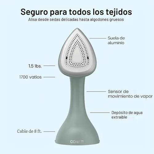 Vista 4 de Conair - Vaporizador de hierro 2 en 1 Vapor turboalimentado de 1700W para todo tipo de tela, vapor y prensa, verde, GSI200TG