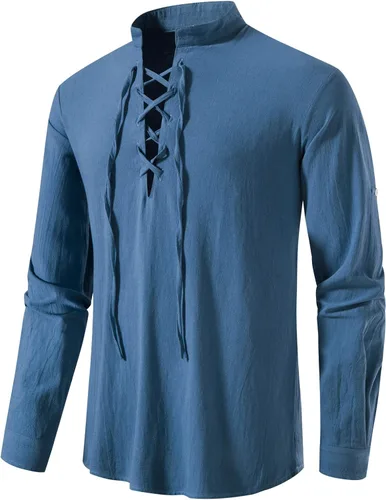 Vista 11 de LucMatton Camisa de manga larga para hombre, estilo retro, con cordones, medieval, renacentista, pirata, vikingo, steampunk, gótico, victoriano
