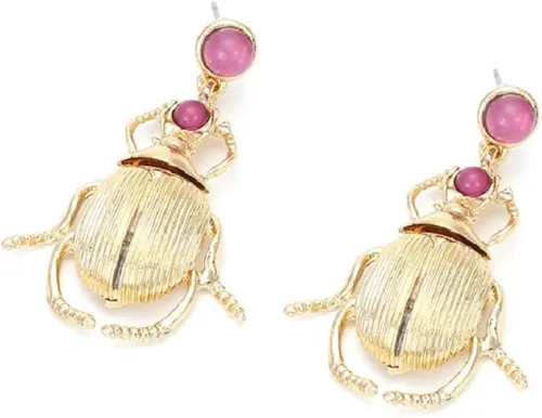 Vista 5 de Pendientes de escarabajo para mujer, bonitos aretes de escarabajo para niñas, aretes colgantes de escarabajo hipoalergénicos, aretes de mariquita