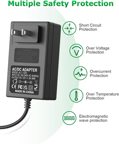 Vista 5 de Adaptador de fuente de alimentación de 12 V 3 A, entrada de 36 W, CA 100 V-240 V a CC 12 voltios, cable de alimentación de 3 amperios con conector
