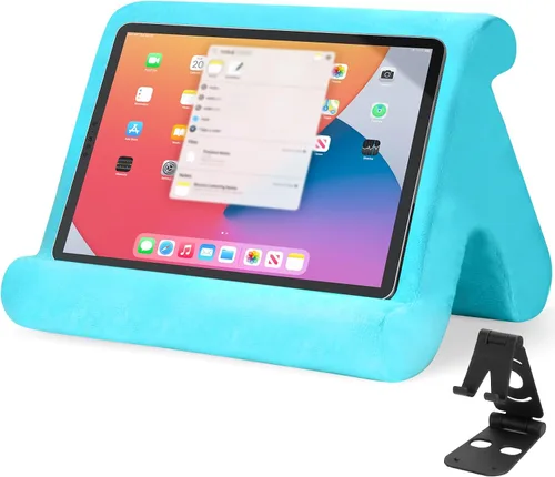 Vista 14 de Soporte universal multiángulo para tableta, soporte suave con soporte de teléfono negro para regazo, rodilla, sofá y cama, compatible con iPad Pro