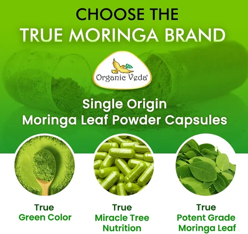 Vista 9 de Organic Veda Cápsulas de hoja de Moringa de 1200 mg, 120 unidades – Polvo puro de Moringa Oleifera en polvo de hojas enteras verde suplemento súper