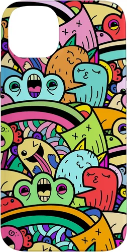 Vista 14 de iPhone 13 Monster Doodle Street Art Pattern, divertido estuche de estilo urbano