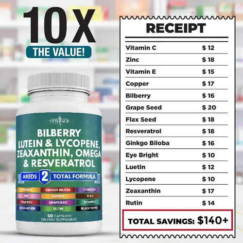 Vista 6 de NEW AGE Vitaminas para la salud ocular con arándano, luteína y zeaxantina, licopeno, resveratrol, semillas de uva, astaxantina, vitamina