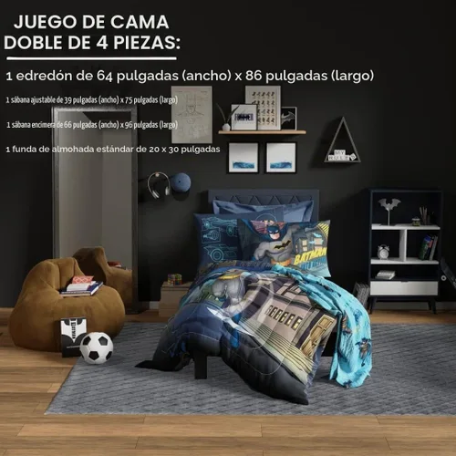 Vista 5 de Franco juego muy suave de edredón y sábanas para niños, 4 piezas, tamaño individual, Batman