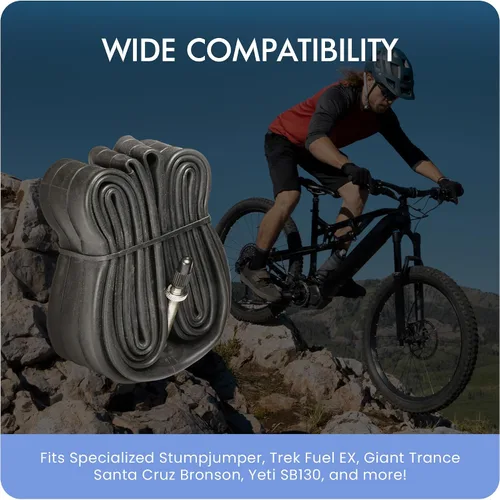 Vista 3 de VeloTubes Tubos interiores para bicicleta de montaña, paquete de 4 unidades, selecciona tu tamaño (26", 27.5", 29"), válvula Presta, tubos