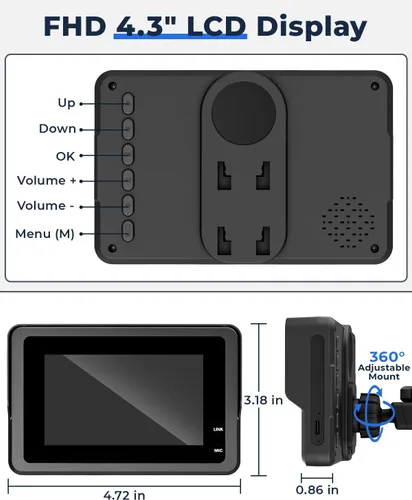 Vista 5 de Cámara inalámbrica de coche para bebé, batería de 10000 mAh, pantalla de 4.3 pulgadas y monitor de bebé de coche HD 1080P