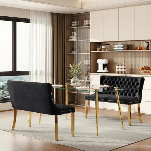 Vista 67 de Baysitone Juego de mesa de comedor de cristal de 51 pulgadas para 4, juego de 5 piezas de comedor moderno, mesa de cocina rectangular de vidrio