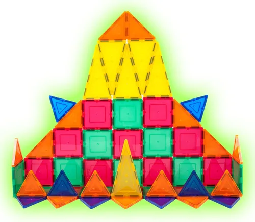 Vista 2 de PicassoTiles 60 bloques de construcción magnéticos brillantes + 12 piezas de azulejos de espejo, bloques de construcción 3D magnéticos