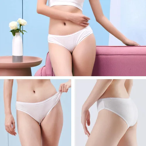 Vista 6 de 20105 Pack Women's Disposable 100% Cotton Underwear Ladies Briefs Panties for Travel Hotel Spa Hospital Stays Emergencies
