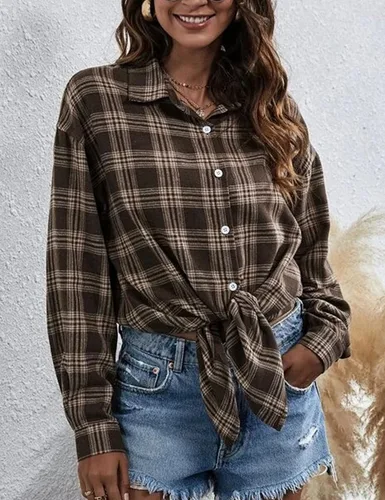 Vista 3 de Zontroldy Camisas de Franela a Cuadros para Mujer de Talla Grande Manga Larga con Botones a Cuadros Buffalo Camisa Blusa Tops