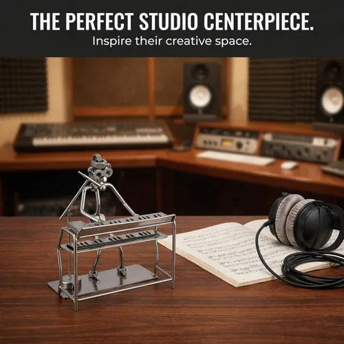 Vista 2 de Broadway - Figura de cantante con teclado de regalo, figura de metal para piano Estatua de metal plateado de 6 pulgadas para músico - Decoración