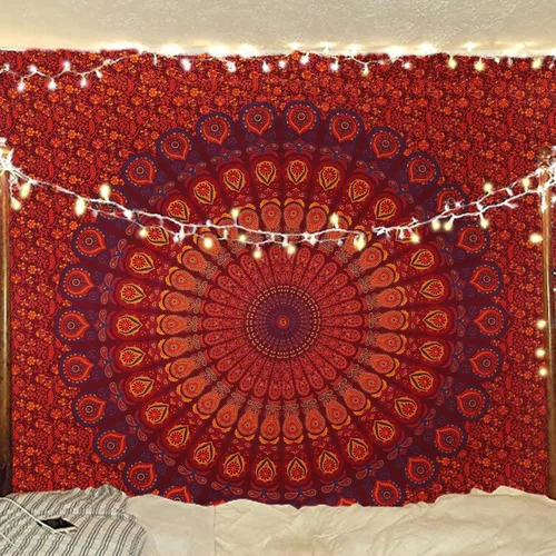 Vista 45 de Tapiz hippie indio bohemio psicodélico dorado azul pavo real mandala colgante en la pared (negro blanco, Queen (84 x 90 pulgadas) (84.6 x 90.6 in)