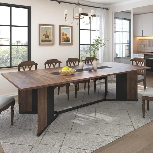 Vista 2 de Hlivelood Mesa de comedor grande de 94 pulgadas para 8 10 personas, mesa de cocina rectangular de madera con mesa impermeable, muebles rectangulares
