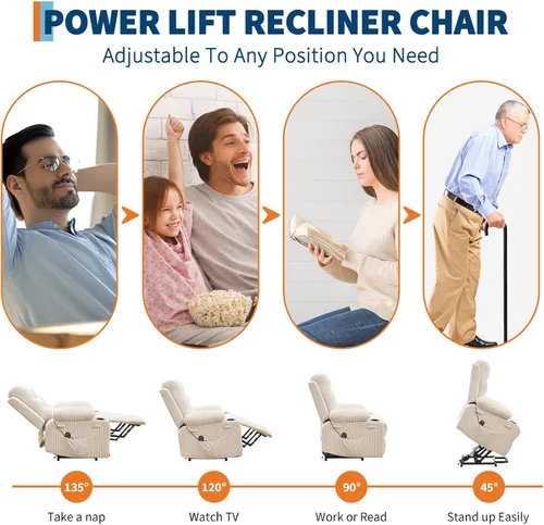 Vista 7 de Silla reclinable eléctrica para personas mayores con masaje y calor, reclinables eléctricos de gran tamaño, asiento de cine en casa con 2 portavasos