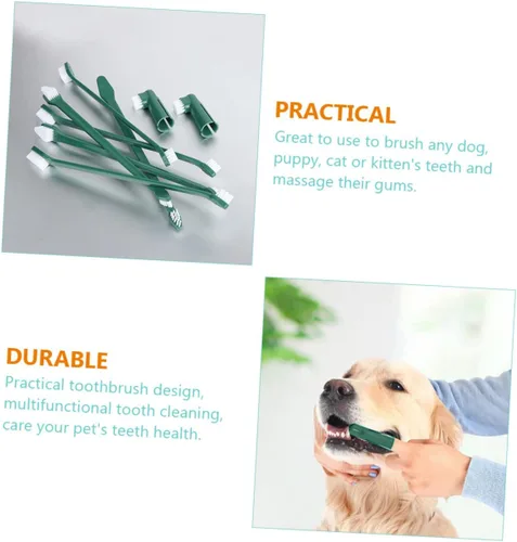 Vista 4 de 1 set de cepillo de dientes para mascotas para perros de doble cabeza cepillo de dientes para cachorro kit para cuidado bucal cerdas suaves para una