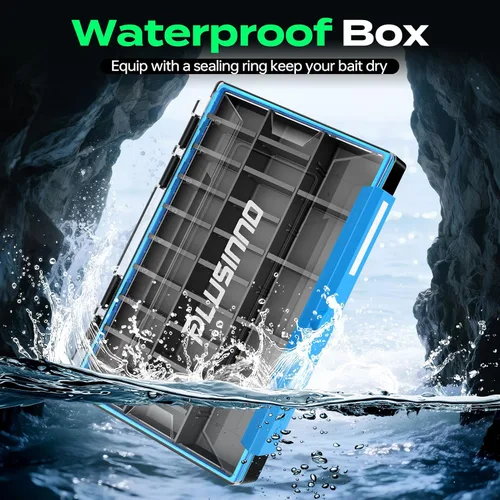 Vista 2 de PLUSINNO Organizador de Caja de Aparejos, Paquetes de 1/2, Bandejas de Aparejos Impermeables, Caja de Aparejos de Pesca con Divisores Removibles