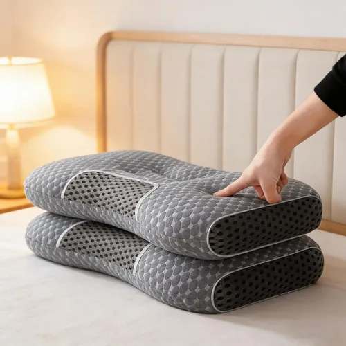Vista 2 de Almohada de cama suave, 2 unidades, almohada ergonómica de contorno para protección del cuello, funda de almohada lavable y transpirable