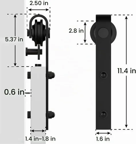 Vista 2 de WINSOON Kit de hardware de rodillo para puerta corrediza de granero, diseño en forma de J