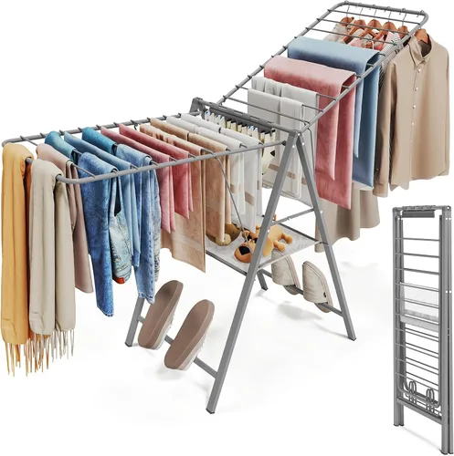 Vista 10 de APEXCHASER Tendedero plegable de ropa, estante de secado de ropa de metal plegable, estante de ropa ultra delgado para suéter, sostén, toalla