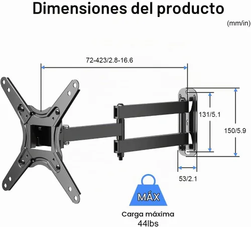 Vista 7 de Suptek - Soporte de pared para monitor de TV de movimiento completo para la mayoría de televisores y monitores de pantalla plana LED LCD de 13 a 43