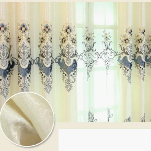 Vista 6 de Amidoudou 1 par de cortinas bordadas de lujo europeas para sala de estar y dormitorio (beige, 51 x 84 pulgadas)