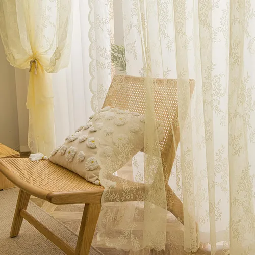 Vista 25 de Sutuo Home Juego de 2 cortinas de encaje beige, paneles transparentes de 63 pulgadas de largo, bordado floral de rosas, tratamiento de ventana