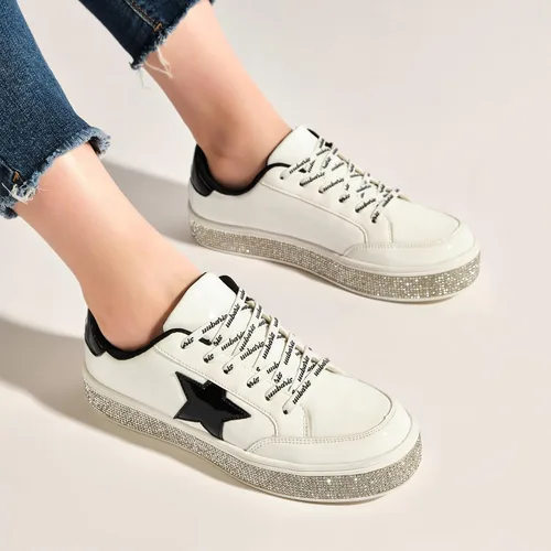 Vista 6 de UUBARIS Zapatillas de tenis con purpurina para mujer, color neón, elegantes, brillantes, con diamantes de imitación, para boda, novia, zapatos