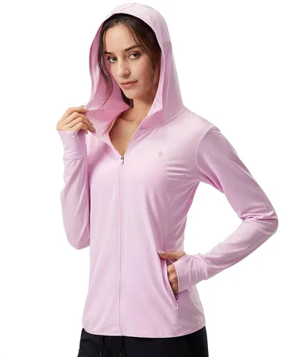 Vista 20 de Soothfeel Chaqueta con capucha y protección solar UPF 50+ para mujer, ligera, de manga larga, con bolsillo, para senderismo al aire libre d-celeste